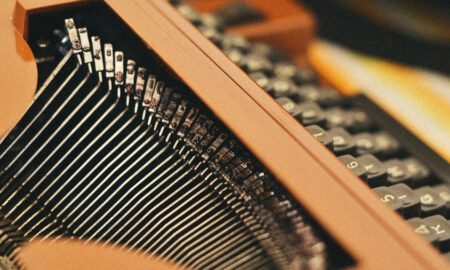 close-up photography of black and brown typewriter