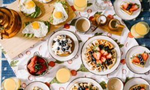 round white ceramic plate filled with waffle