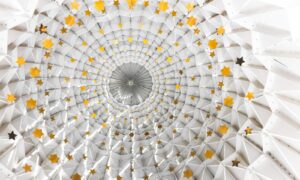 low angle photography of white and yellow dome