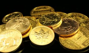 silver and gold round coins