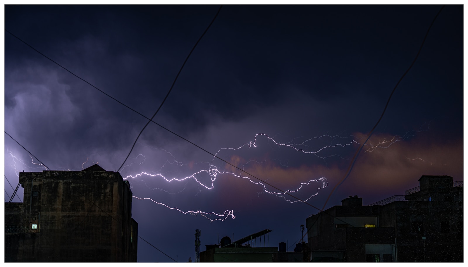 lightning striking a city